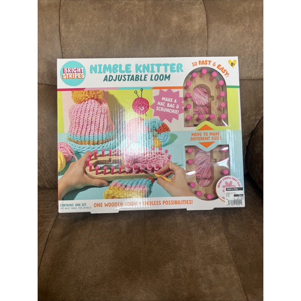Nimble Knitter Kit 4-In-1 Adjustable Bamboo Loom with Chunky Yarn & Guide| DIY